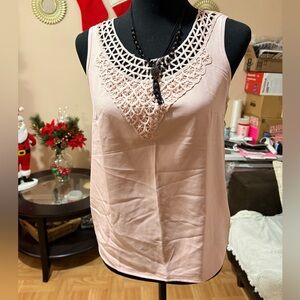 SHEIN Light Pink Lace Accent Tank Top